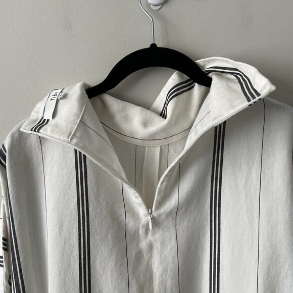 Tibi Striped Mock Neck Blouse Long Sleeve Casual White Black Small - Picture 5 of 11